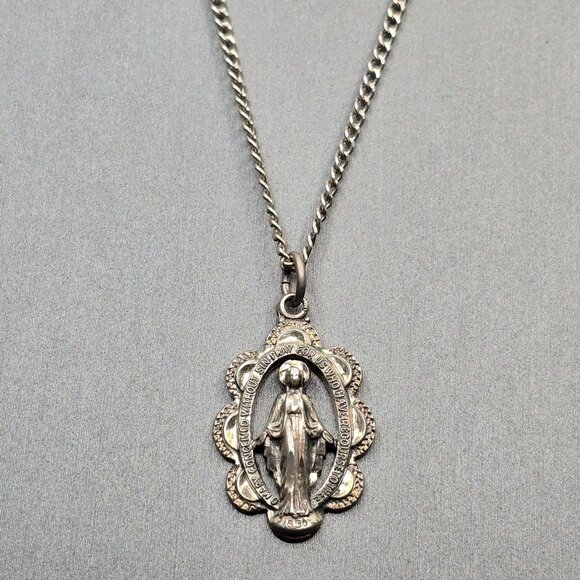 VTG Creed Sterling Silver Miraculous Medal Pendant Necklace 18" Catholic Religio - Picture 12 of 13